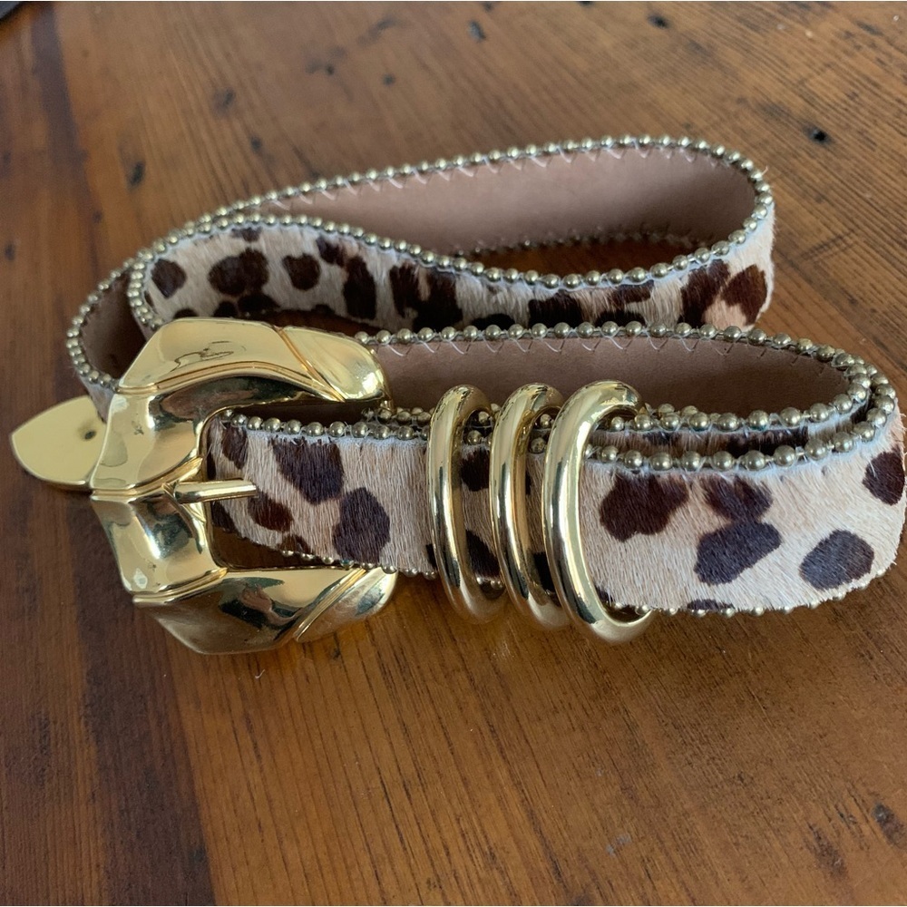 B.B. Simon Leopard Print Haircalf Belt with Gold Hardware - Picture 7 of 11